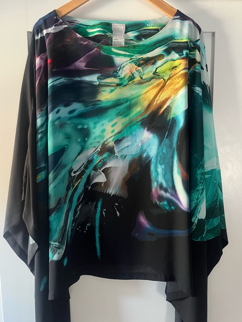 Chico's Green and Teal Marble-Print Top